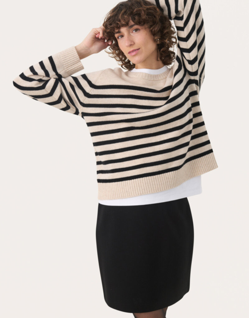 Part Two Niaka Knit Pullover in Black Stripe
