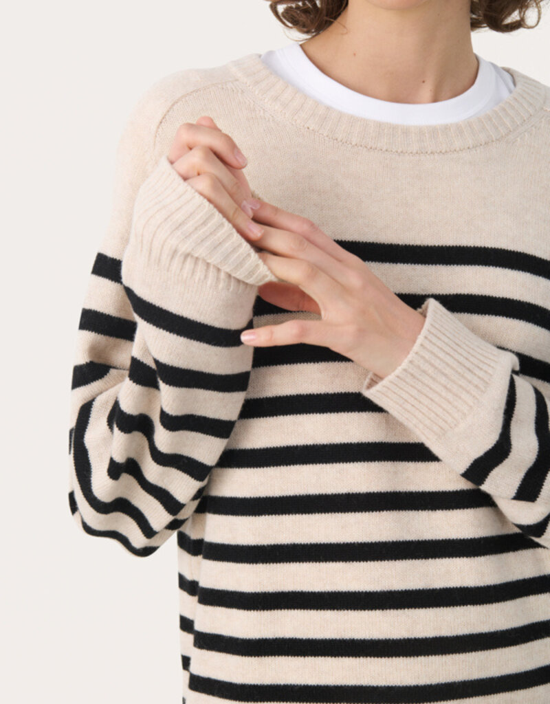 Part Two Niaka Knit Pullover in Black Stripe