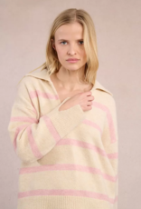 Molly Bracken Aero Polo Collar Sweater in Off White and Pink Stripe