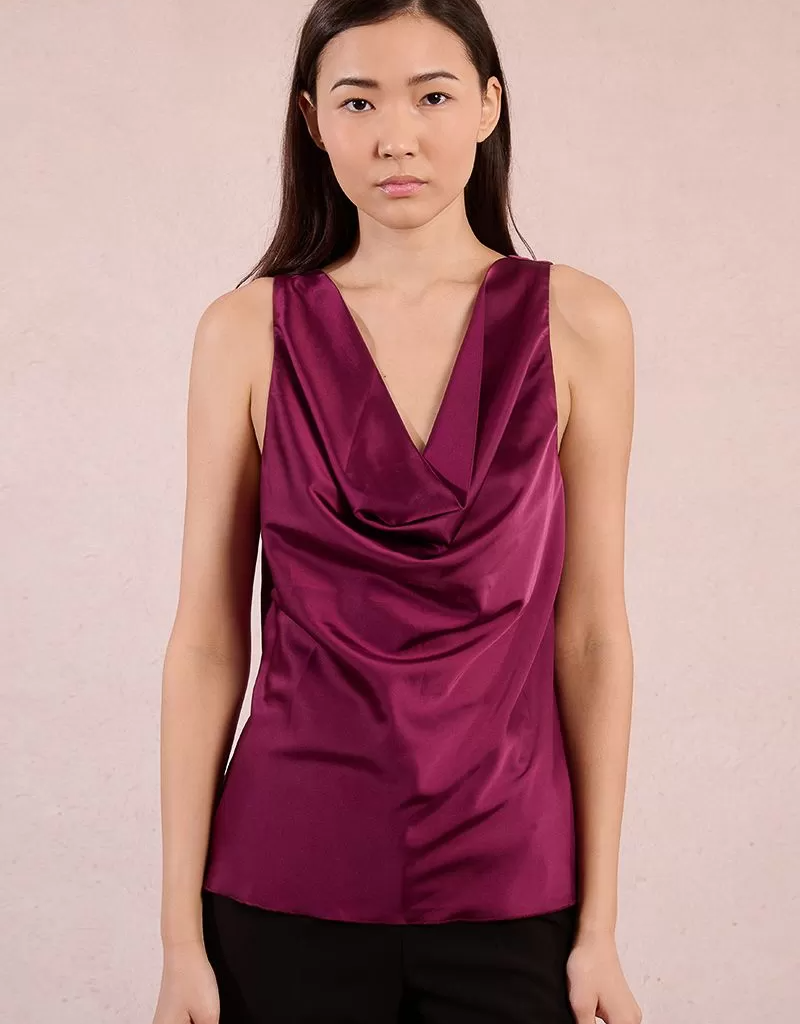 Molly Bracken Myiam Cowl Neck Tank in Dark Pink