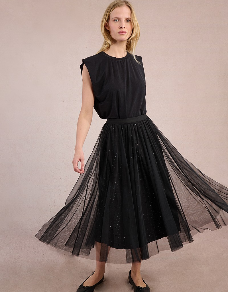 Molly Bracken Larkin Pleated Tulle and Rhinestone Skirt