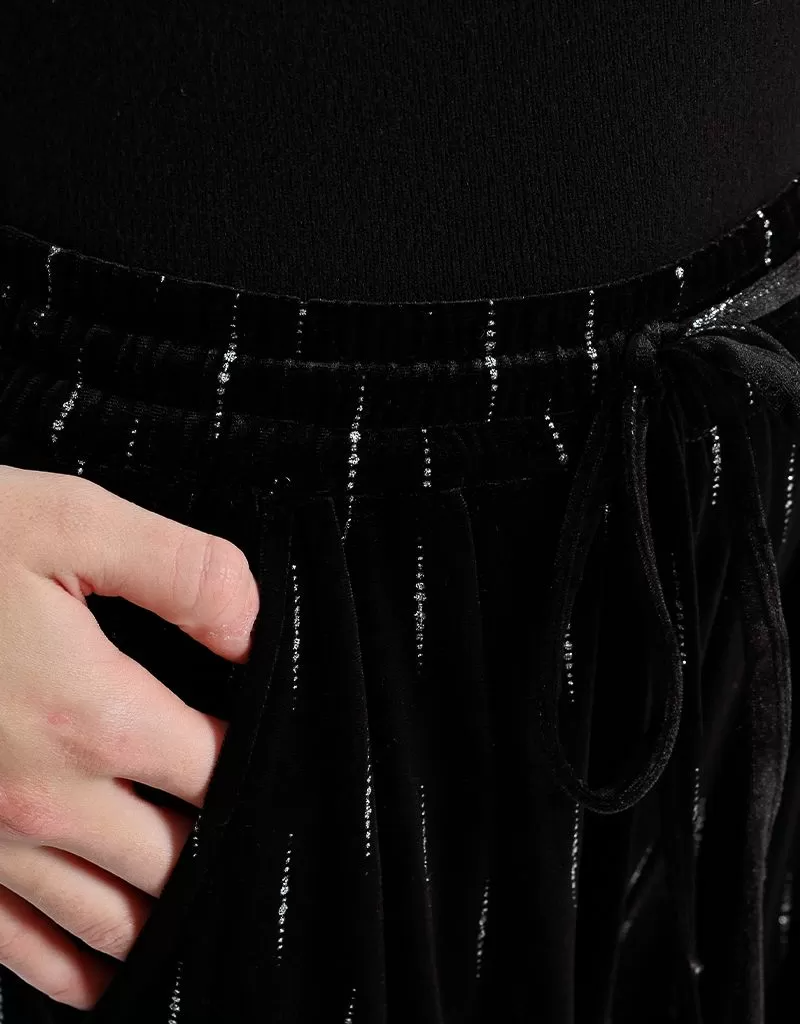 Molly Bracken Pandora Black Velvet Drawstring Trousers with Silver Detail