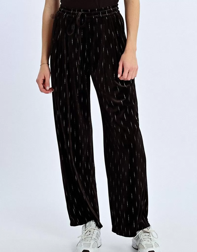 Molly Bracken Pandora Black Velvet Drawstring Trousers with Silver Detail