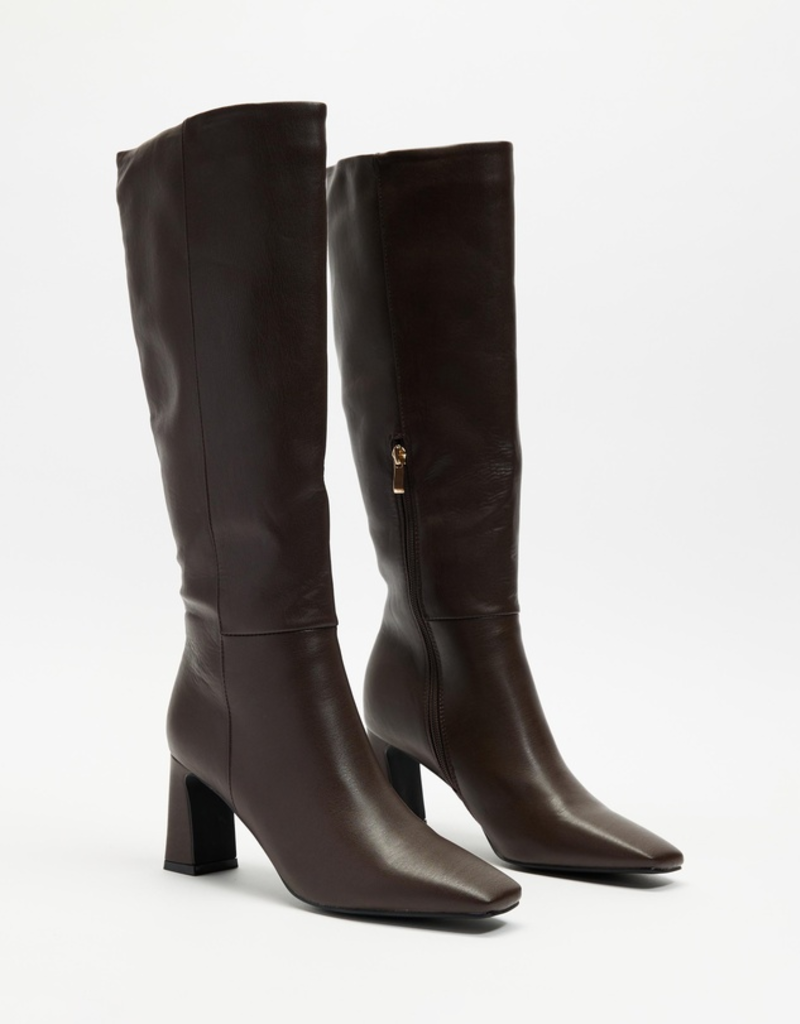 Billini Blythe Stacked Heel Boot in Chocolate Brown