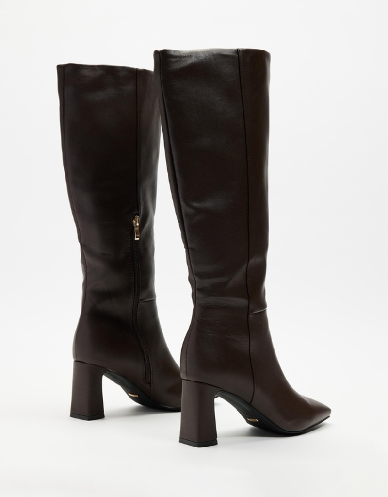 Billini Blythe Stacked Heel Boot in Chocolate Brown