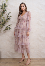 Soieblu Dillon Tiered Chiffon Dress in Mocha Rose Floral