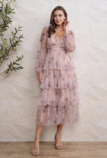 Soieblu Dillon Tiered Chiffon Dress in Mocha Rose Floral
