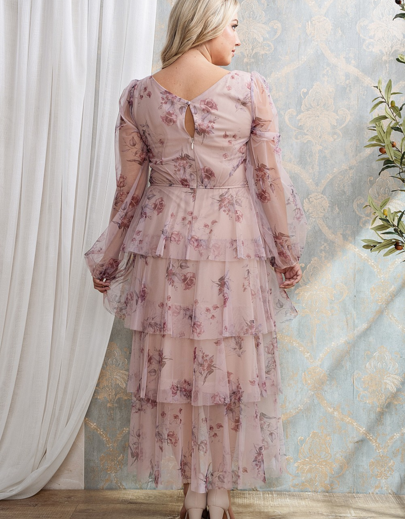 Soieblu Dillon Tiered Chiffon Dress in Mocha Rose Floral