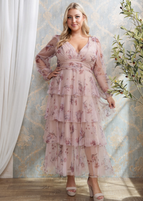 Soieblu Dillon Tiered Chiffon Dress in Mocha Rose Floral