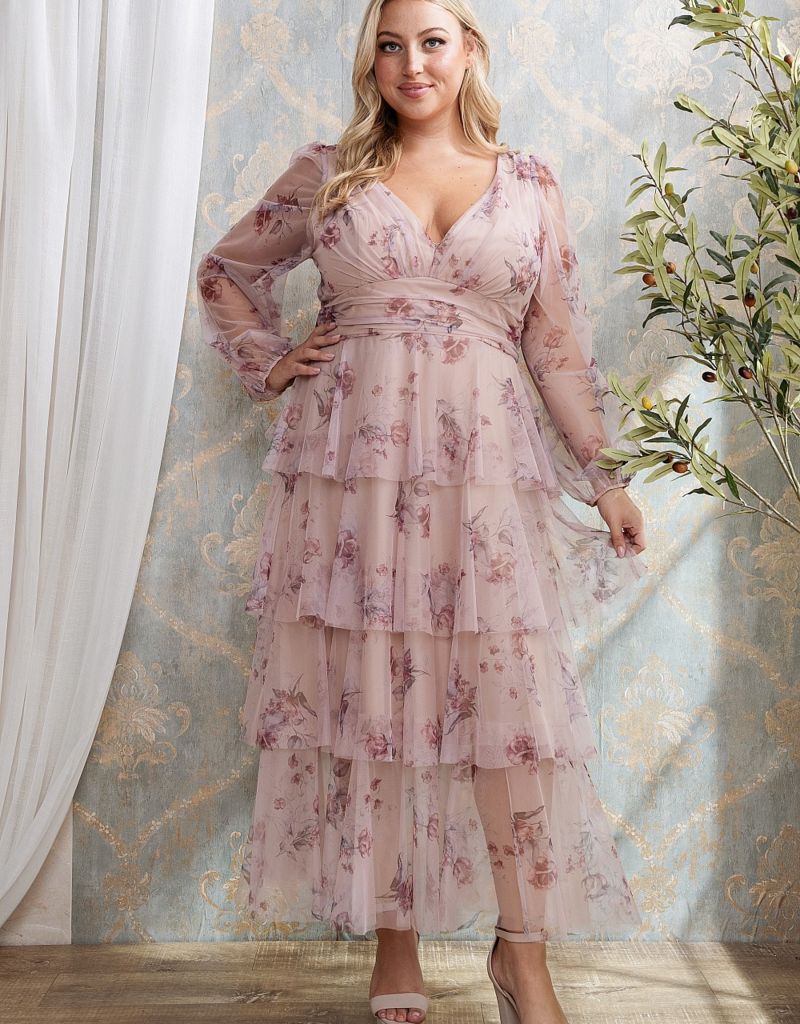 Soieblu Dillon Tiered Chiffon Dress in Mocha Rose Floral
