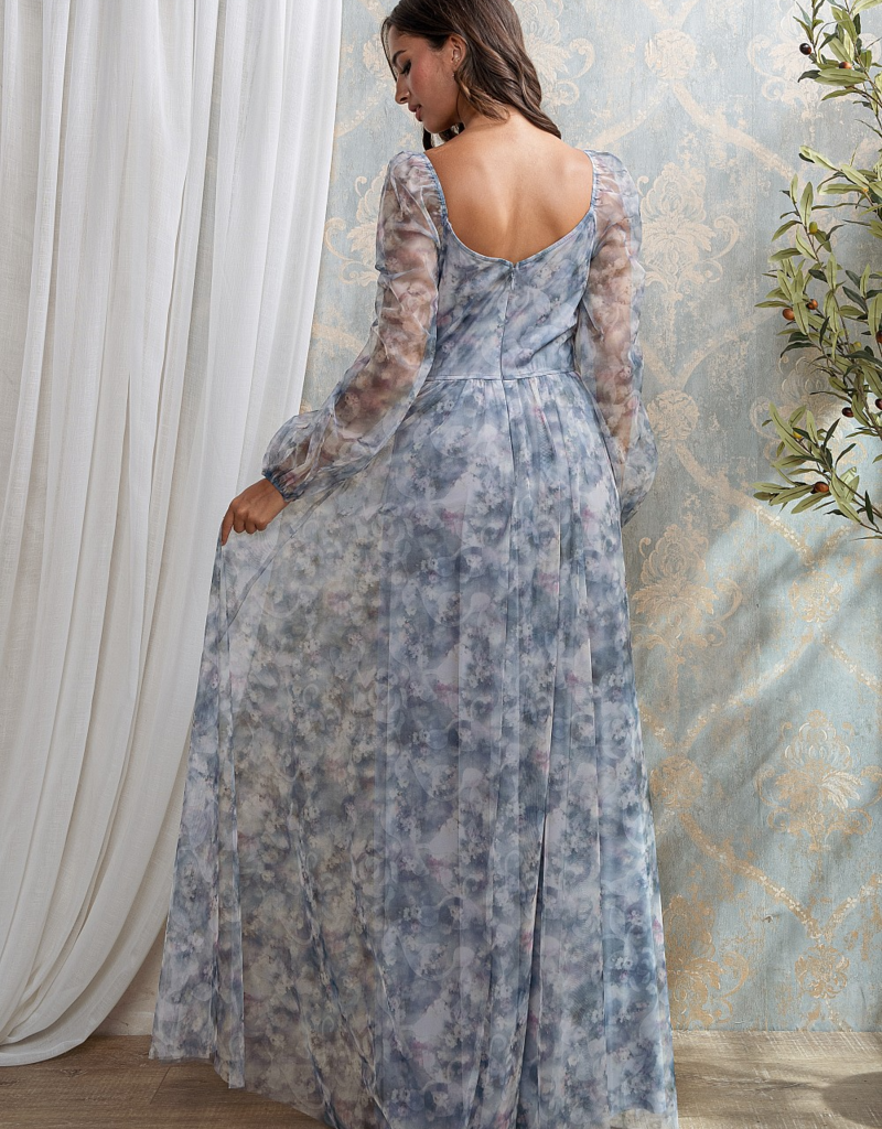 Soieblu Monet Dress in Dusty Blue Watercolour Floral