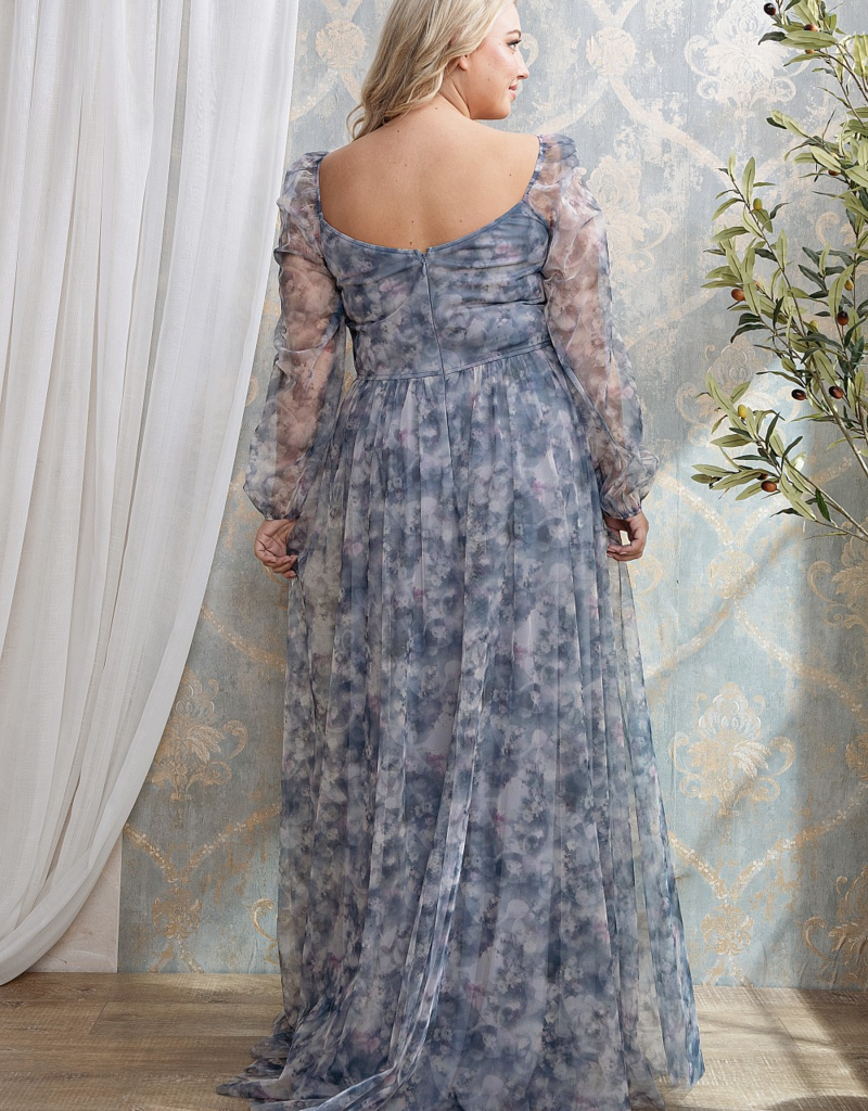 Soieblu Monet Dress in Dusty Blue Watercolour Floral
