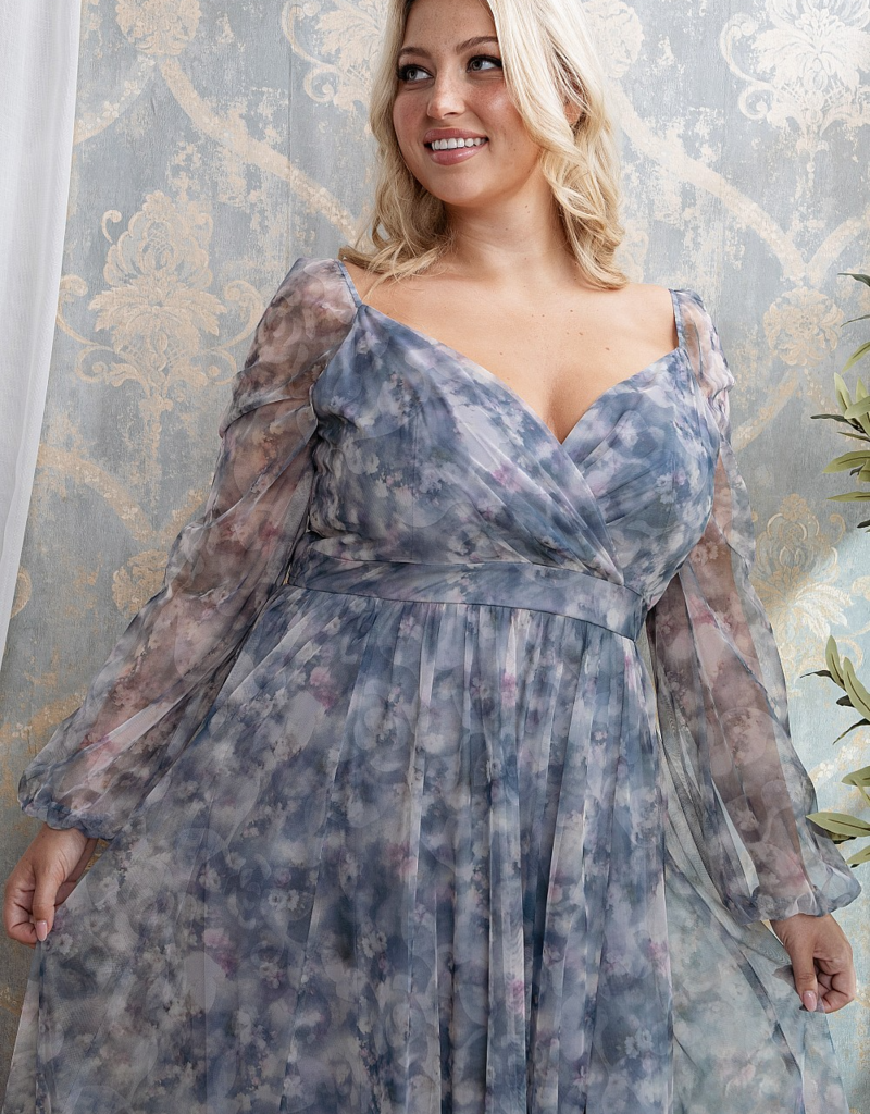 Soieblu Monet Dress in Dusty Blue Watercolour Floral