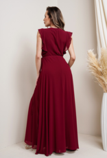 Soieblu Flutter Sleeve Maxi Dress in Wine Red