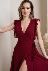 Soieblu Flutter Sleeve Maxi Dress in Wine Red