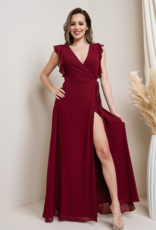 Soieblu Flutter Sleeve Maxi Dress in Wine Red