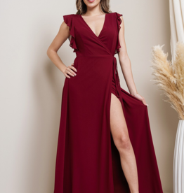 Soieblu Flutter Sleeve Maxi Dress in Wine Red