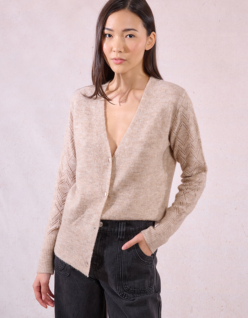 Molly Bracken Elora Heart Button Cardigan with Pointelle Detail Sleeve