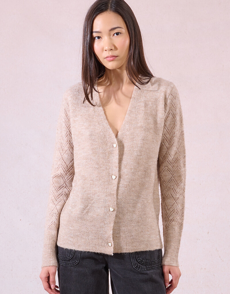 Molly Bracken Elora Heart Button Cardigan with Pointelle Detail Sleeve