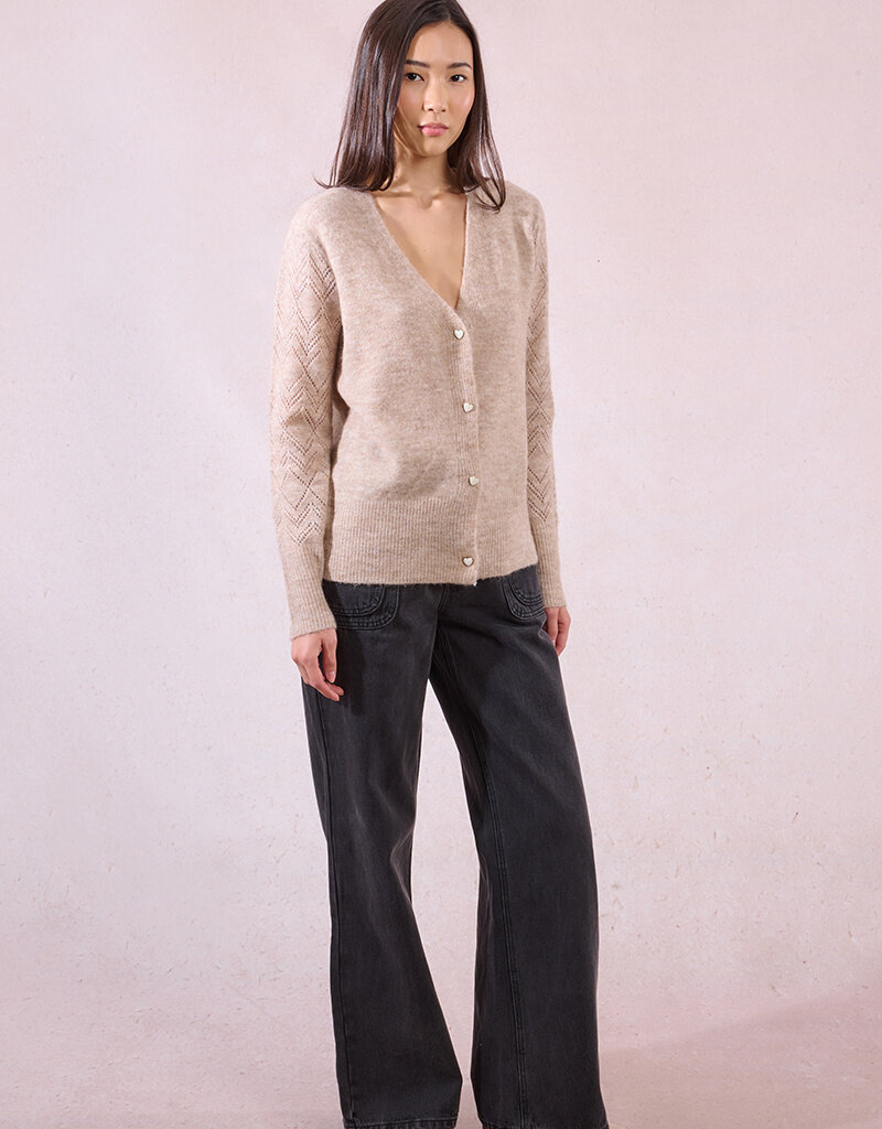 Molly Bracken Elora Heart Button Cardigan with Pointelle Detail Sleeve