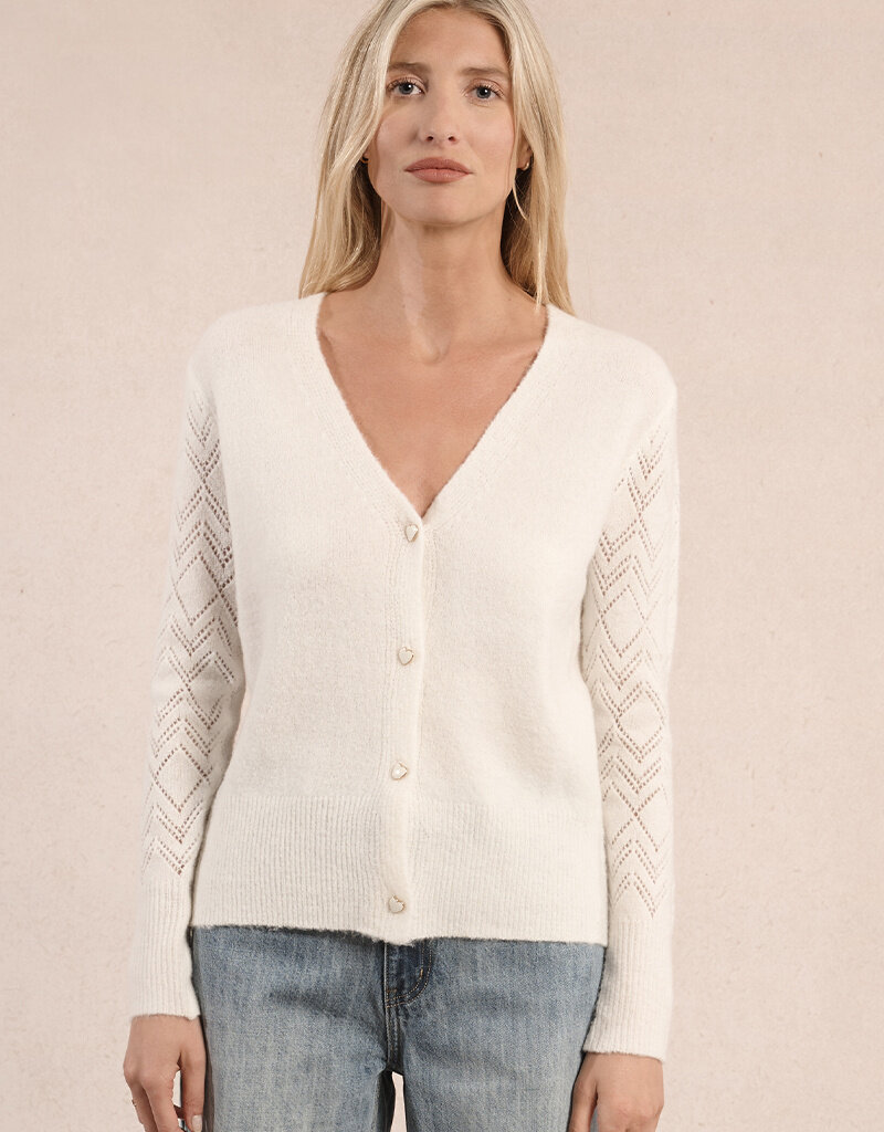 Molly Bracken Elora Heart Button Cardigan with Pointelle Detail Sleeve