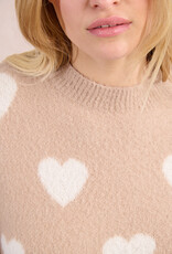 Molly Bracken Winsome Fuzzy Heart Pullover Sweater in Beige