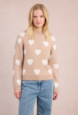 Molly Bracken Winsome Fuzzy Heart Pullover Sweater in Beige