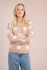 Molly Bracken Winsome Fuzzy Heart Pullover Sweater in Beige