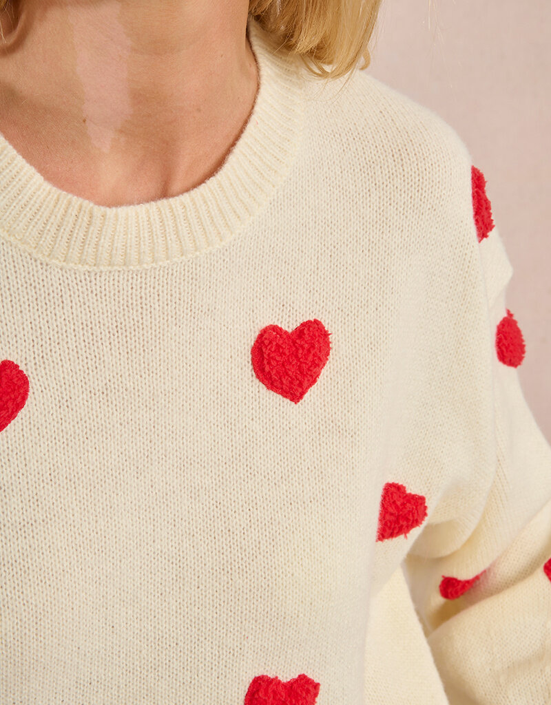 Molly Bracken Lovey Knit Sweater with Red Hearts