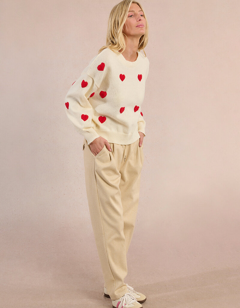Molly Bracken Lovey Knit Sweater with Red Hearts
