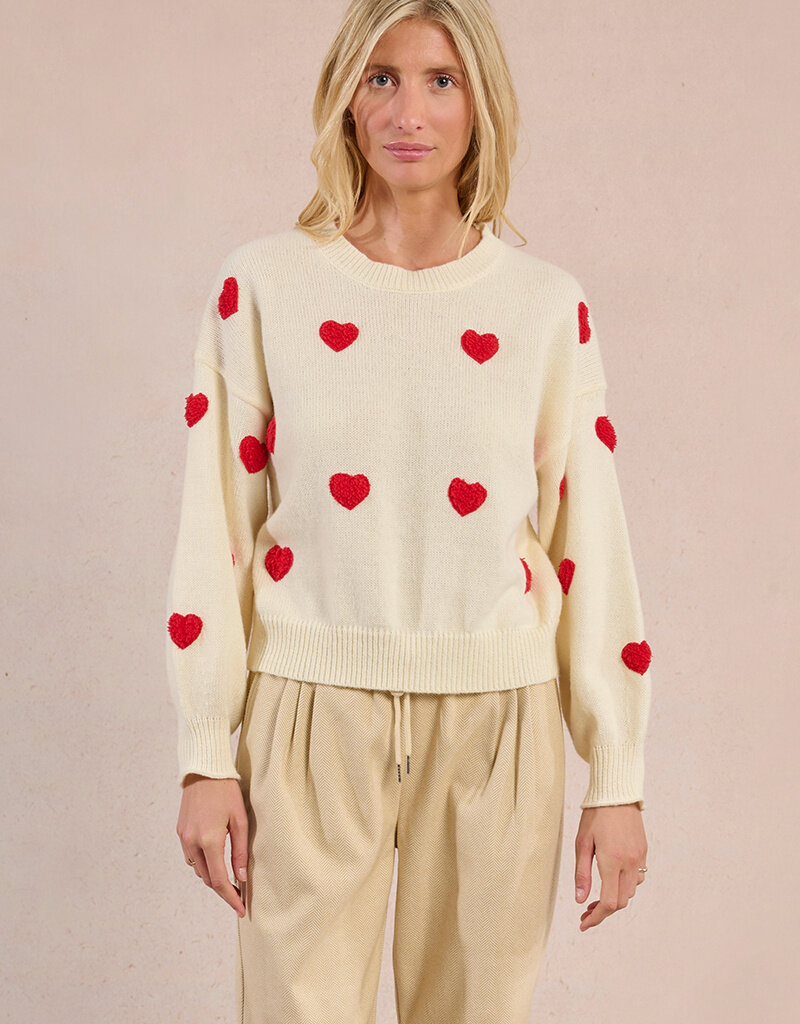 Molly Bracken Lovey Knit Sweater with Red Hearts