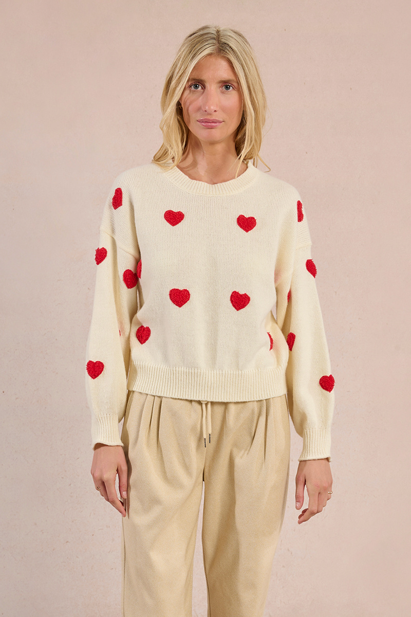 Lovey Knit Sweater with Red Hearts - Adorn Boutique