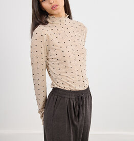 Molly Bracken Beau Lettuce-Edge Top with Tiny Bow Print