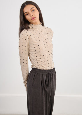 Molly Bracken Beau Lettuce-Edge Top with Tiny Bow Print