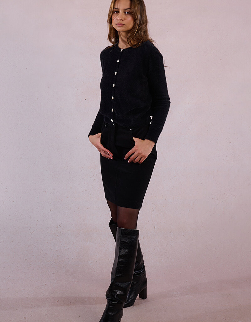 Molly Bracken Marcy Fuzzy Knit Cardigan in Black