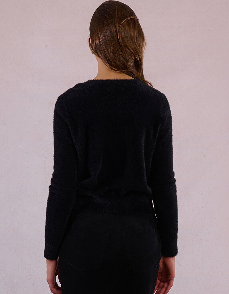 Molly Bracken Marcy Fuzzy Knit Cardigan in Black