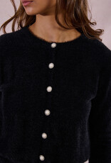 Molly Bracken Marcy Fuzzy Knit Cardigan in Black