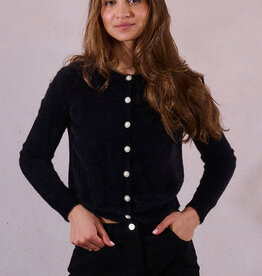 Molly Bracken Marcy Fuzzy Knit Cardigan in Black