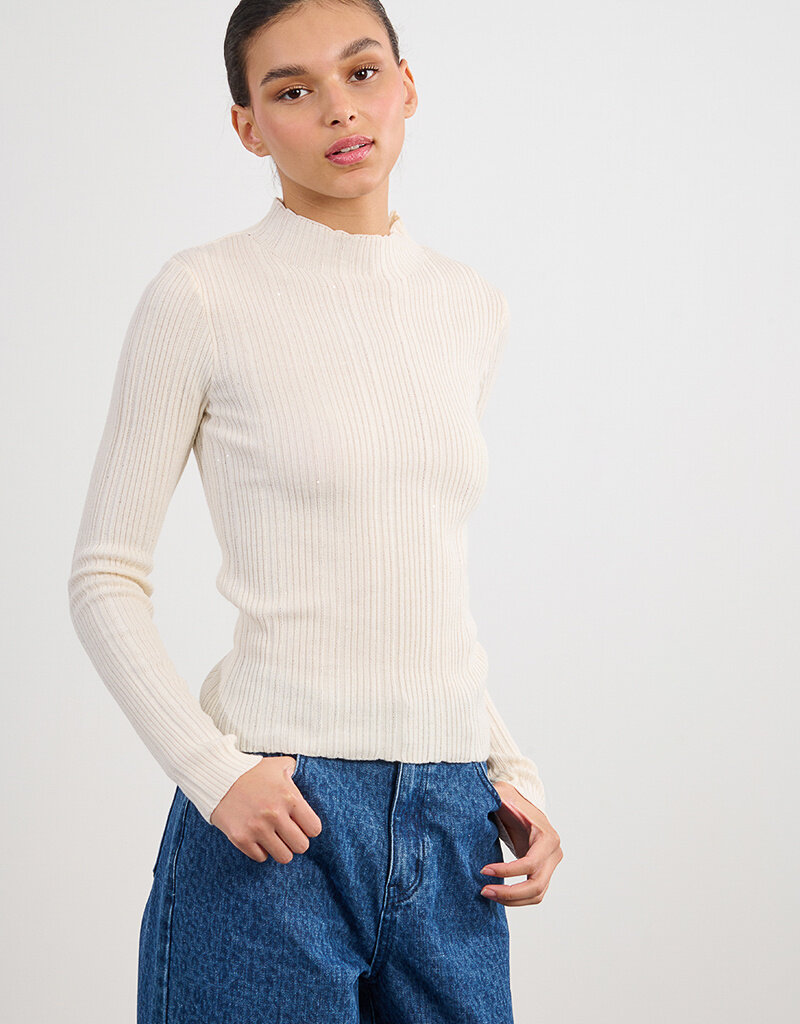 Molly Bracken Jakki Long Sleeve Sparkle Top in Ecru