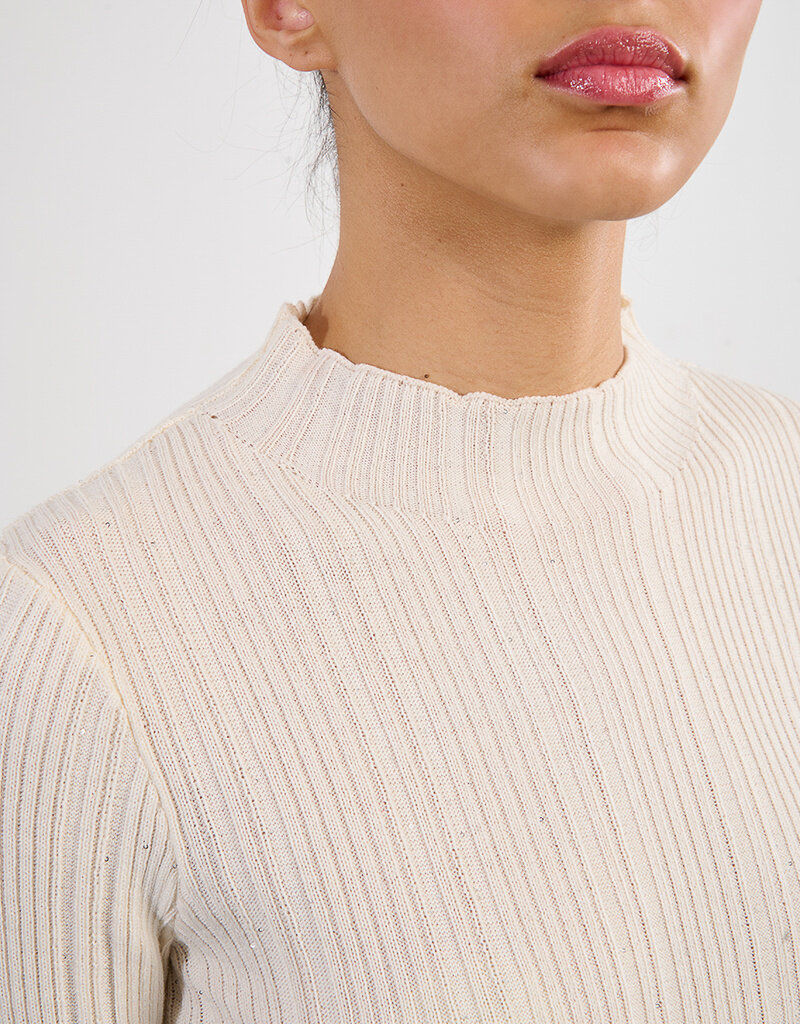 Molly Bracken Jakki Long Sleeve Sparkle Top in Ecru