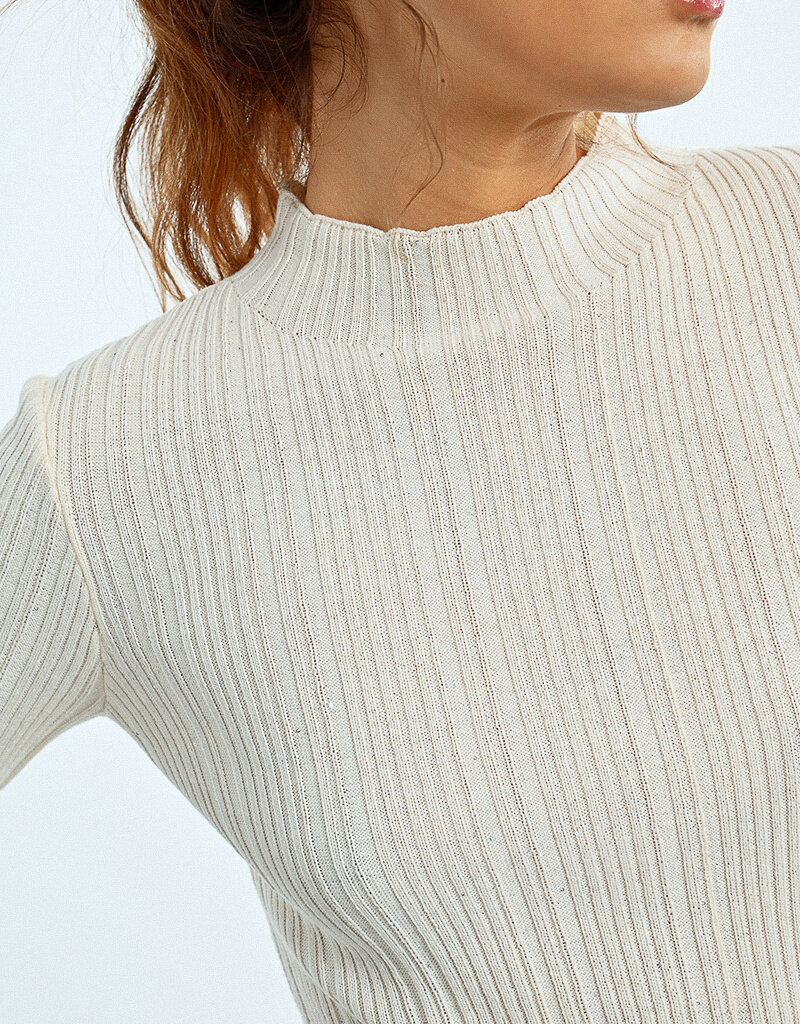 Molly Bracken Jakki Long Sleeve Sparkle Top in Ecru