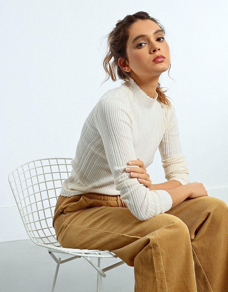 Molly Bracken Jakki Long Sleeve Sparkle Top in Ecru