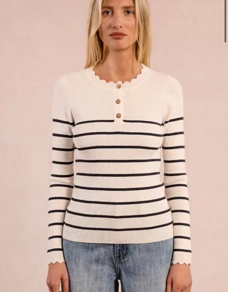 Molly Bracken Marie Knit Henley with Scallop Detail