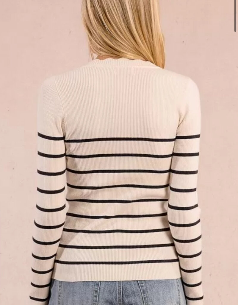 Molly Bracken Marie Knit Henley with Scallop Detail
