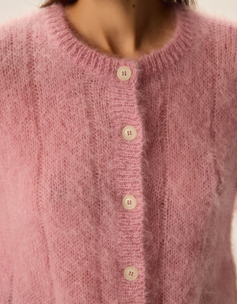 Des Petits Hauts Chouette Mohair and Merino Cardigan in Pommette Pink