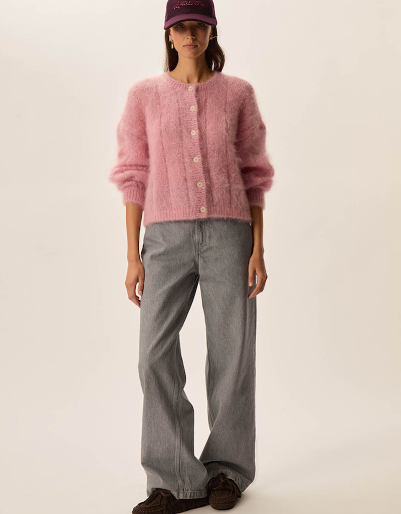 Des Petits Hauts Chouette Mohair and Merino Cardigan in Pommette Pink