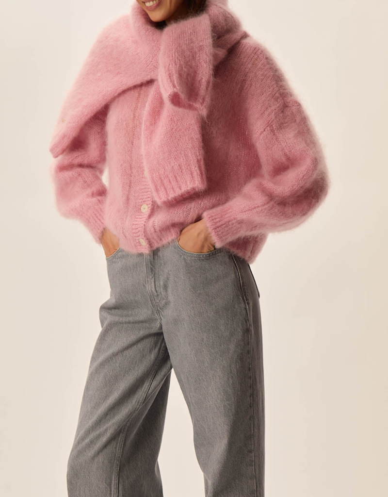 Des Petits Hauts Chouette Mohair and Merino Cardigan in Pommette Pink