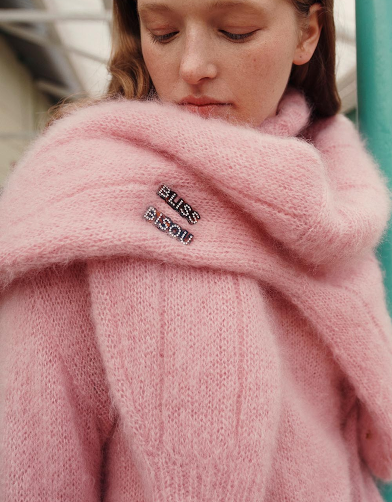 Des Petits Hauts Chouette Mohair and Merino Cardigan in Pommette Pink