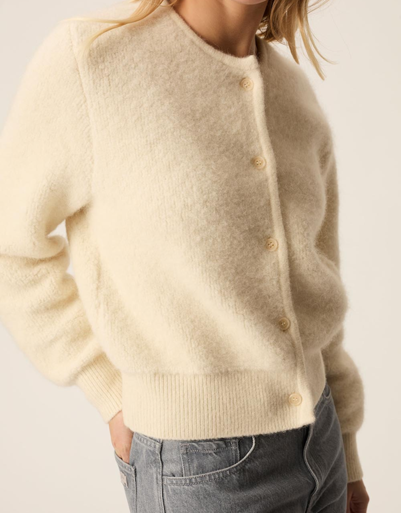 Des Petits Hauts Cumin Knit Bomber Jacket in Crème