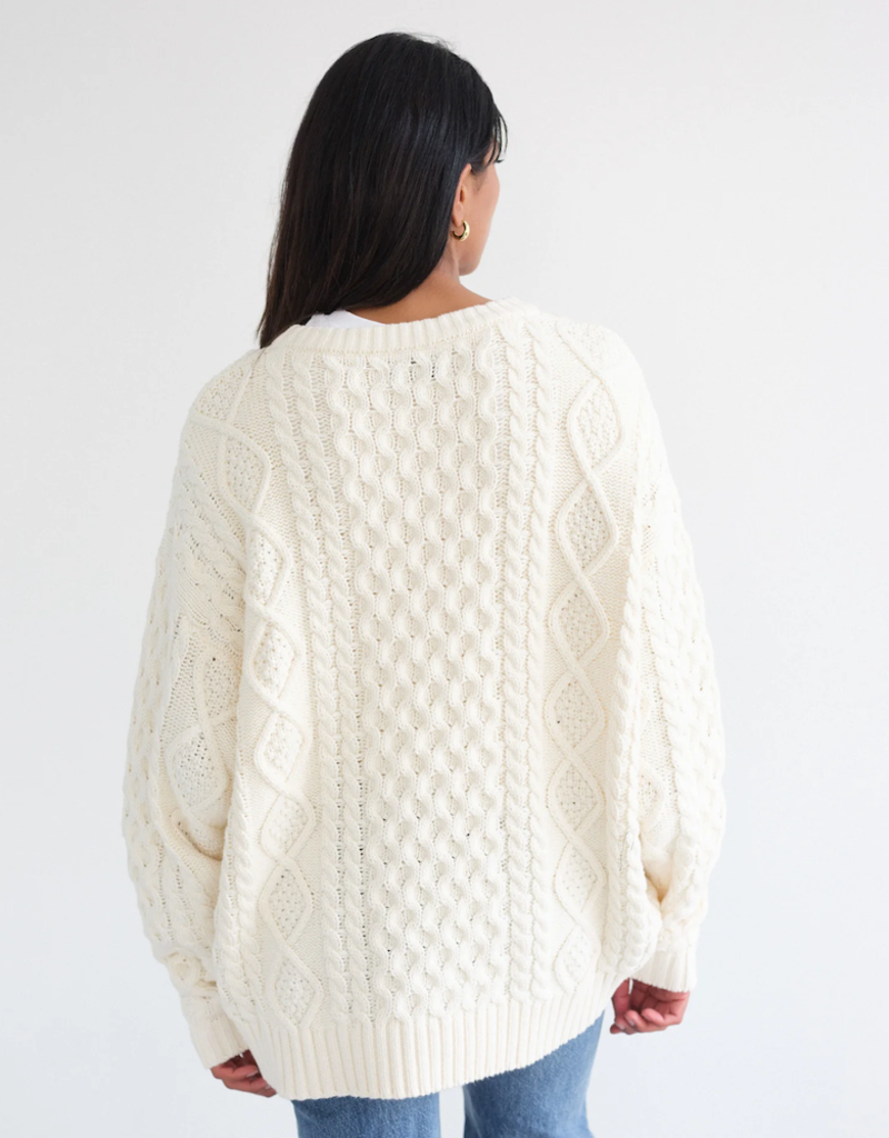 Brunette the Label Irish Cable Knit Oversized Sweater In Cream